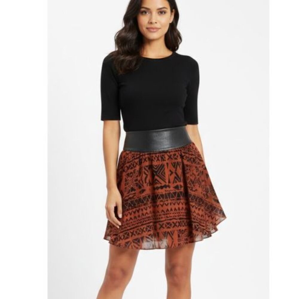 Amuse Society short skirt brown black tribal pattern